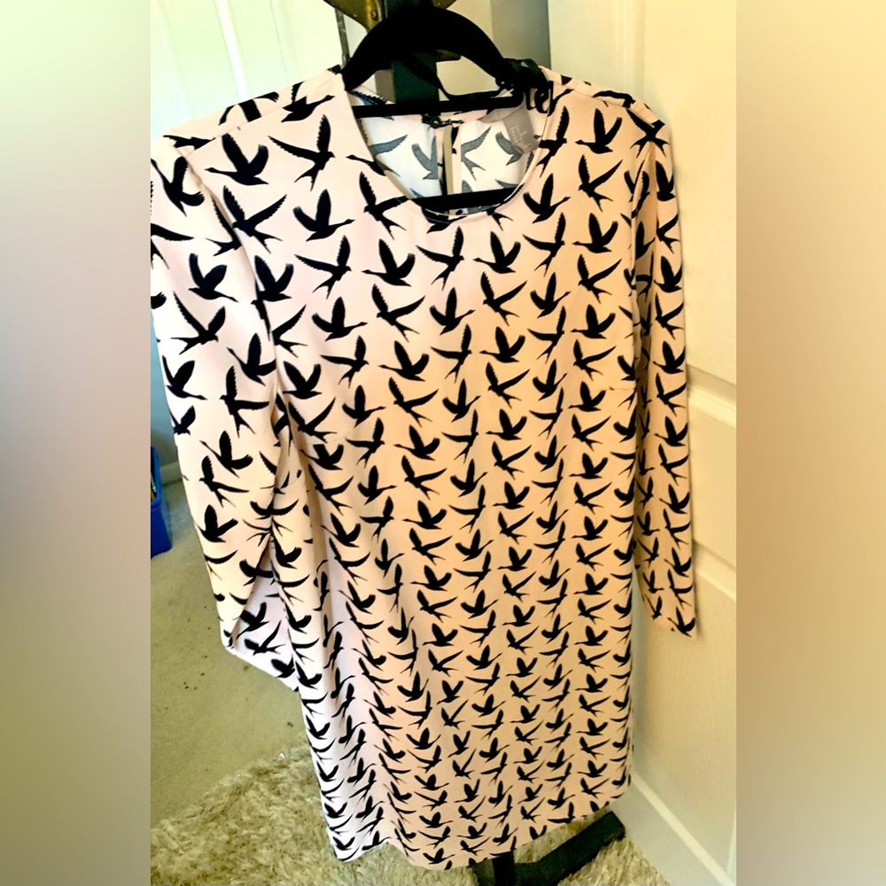 H&M pink w bird print dress size 14